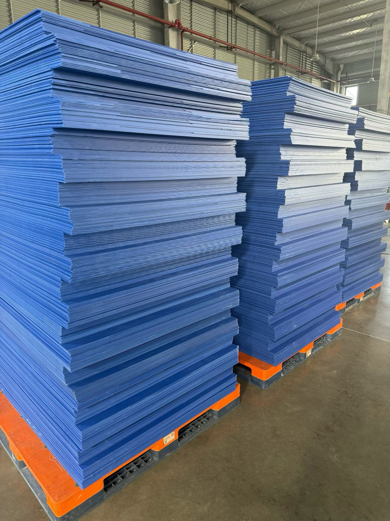 Blue PP corrugated sheet stacks for custom shelf bins and parts storage bins